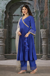 Azure Blue Art Silk Anarkali Kurta Set with Trousers and Dupatta-CL-KPD-131